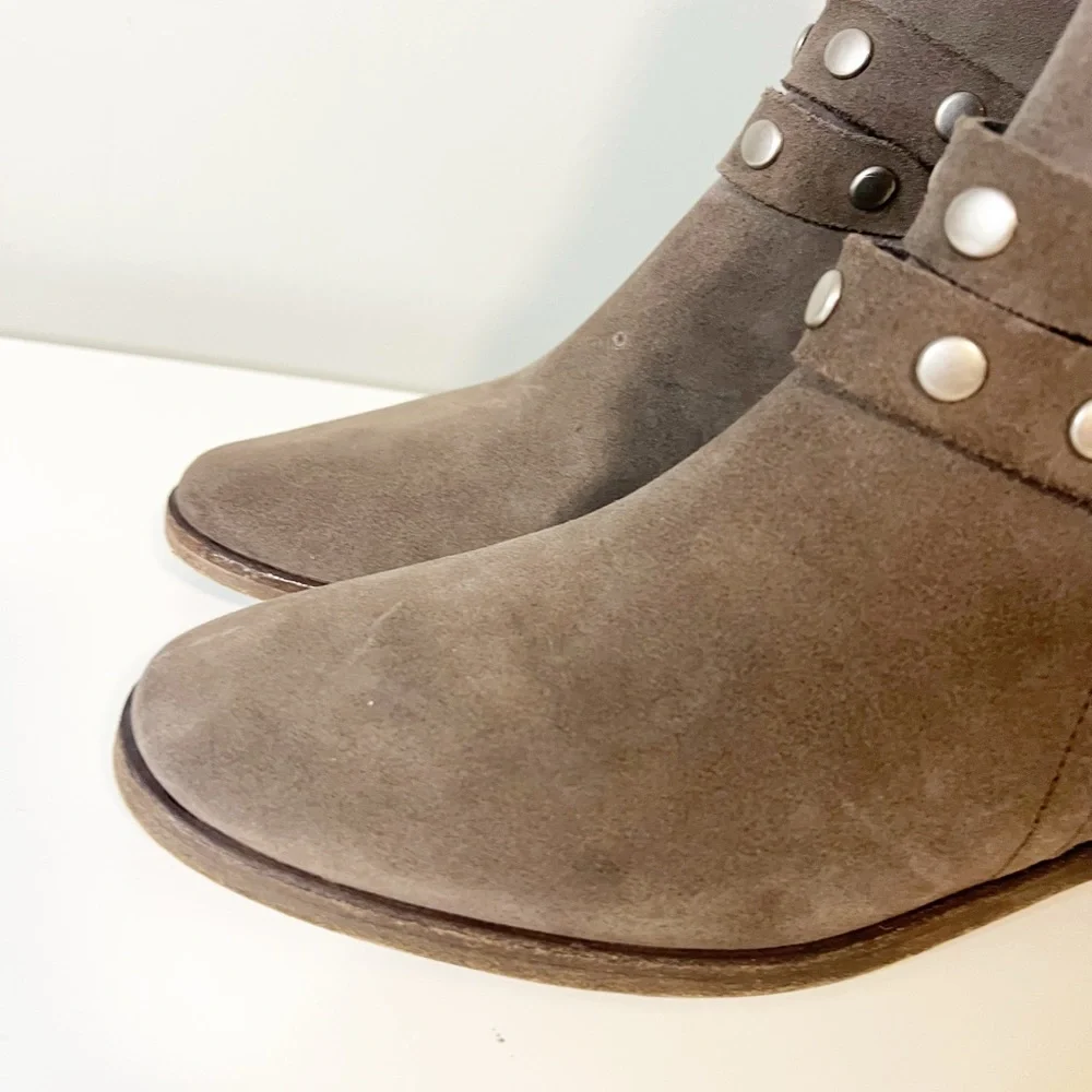 See by Chloe Neo Janis Metal Studded Buckle Suede Taupe Slip On Ankle Boot - Picture 5 of 9